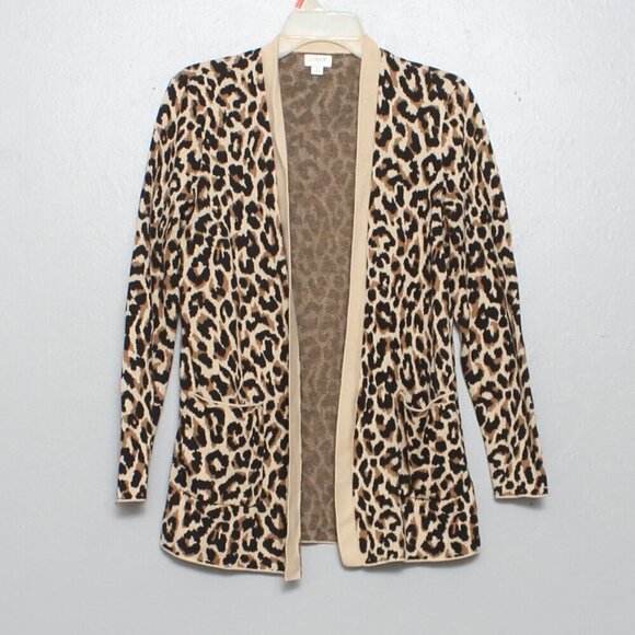 J crew factory leopard print cotton lightweight cardigan sweater - Picture 1 of 7